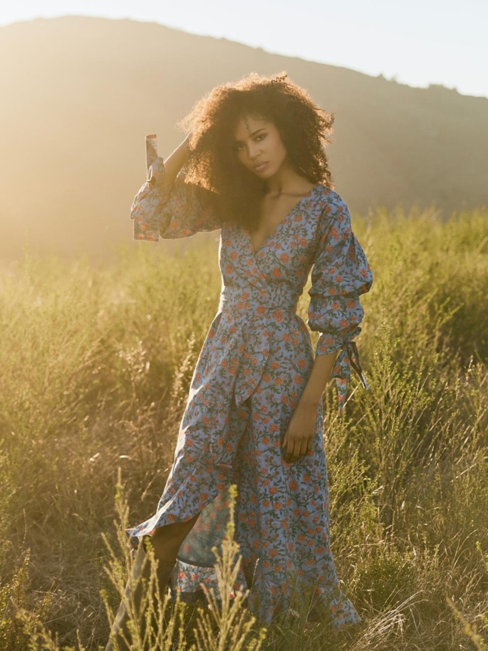 Eddy Blue Floral Print Wrap Dress